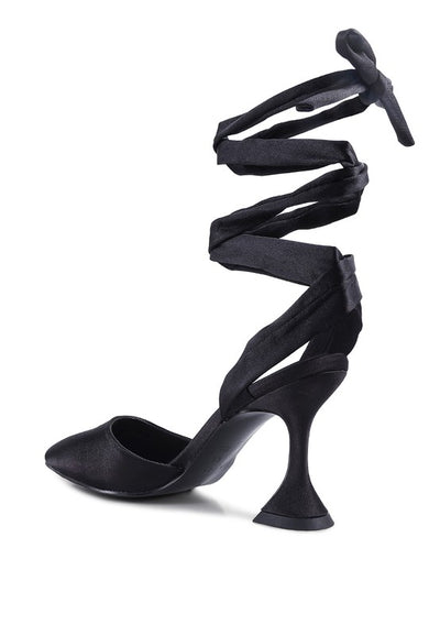 Fonda Kitten Heel Tie Up Satin Sandals - Laced Array