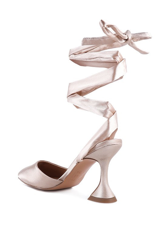 Fonda Kitten Heel Tie Up Satin Sandals - Laced Array