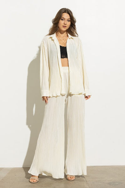 Pleated Blouse Pants Set - Laced Array