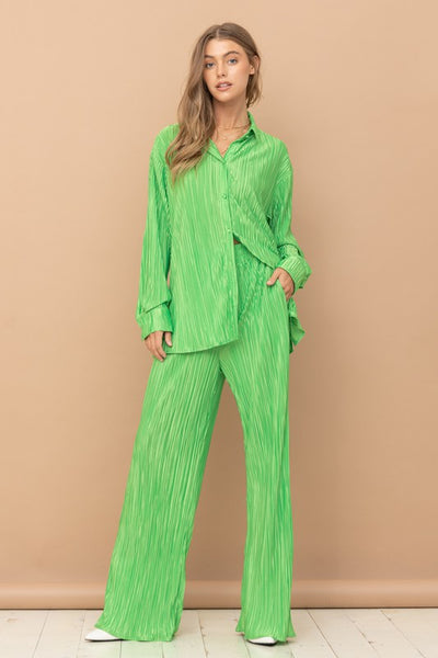 Pleated Blouse Pants Set - Laced Array