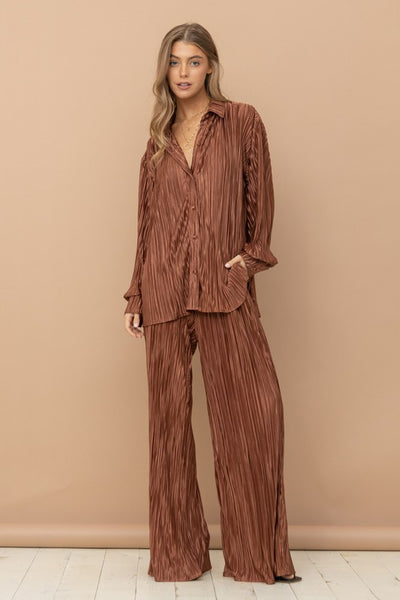 Pleated Blouse Pants Set - Laced Array