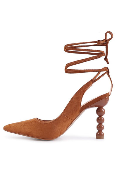 SPICED FAUX SUEDE CUT OUT HEEL LACEUP SANDALS - Laced Array