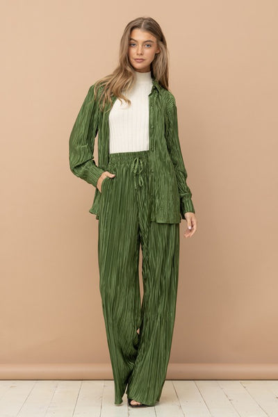 Pleated Blouse Pants Set - Laced Array