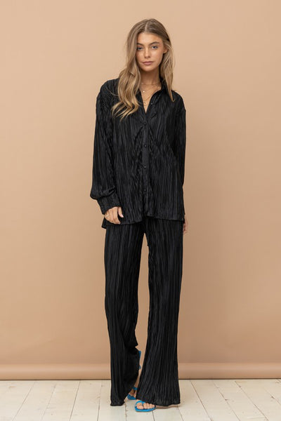 Pleated Blouse Pants Set - Laced Array