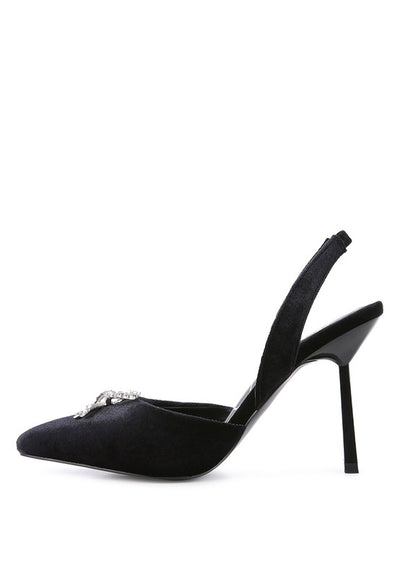 Firebird Velvet Diamante Heeled Slingback Mules - Laced Array