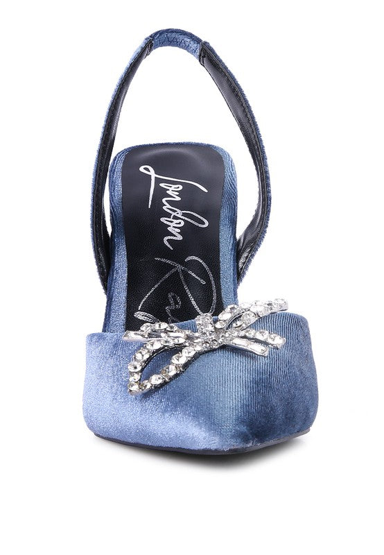 Firebird Velvet Diamante Heeled Slingback Mules - Laced Array