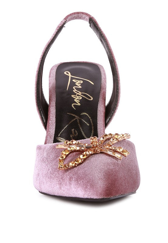 Firebird Velvet Diamante Heeled Slingback Mules - Laced Array