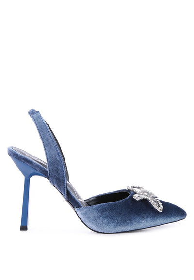 Firebird Velvet Diamante Heeled Slingback Mules - Laced Array