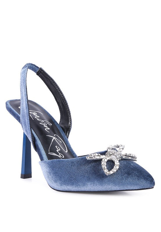 Firebird Velvet Diamante Heeled Slingback Mules - Laced Array