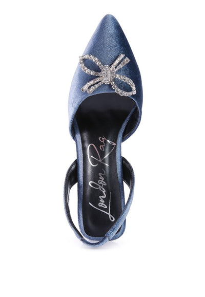 Firebird Velvet Diamante Heeled Slingback Mules - Laced Array