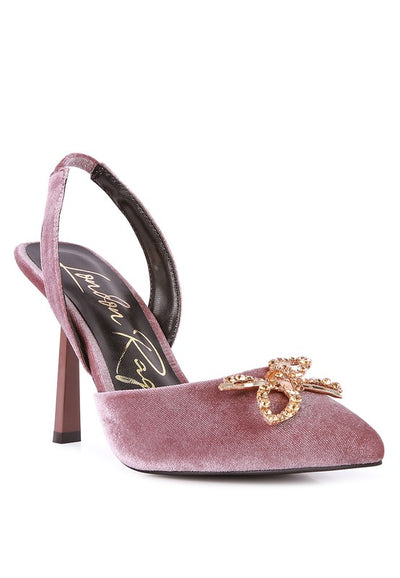 Firebird Velvet Diamante Heeled Slingback Mules - Laced Array