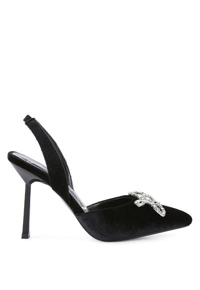 Firebird Velvet Diamante Heeled Slingback Mules - Laced Array