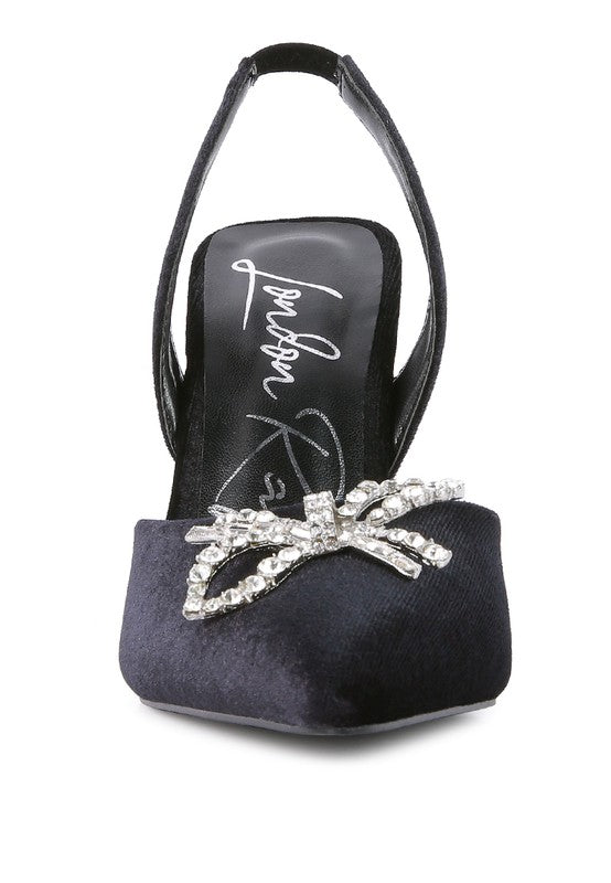 Firebird Velvet Diamante Heeled Slingback Mules - Laced Array