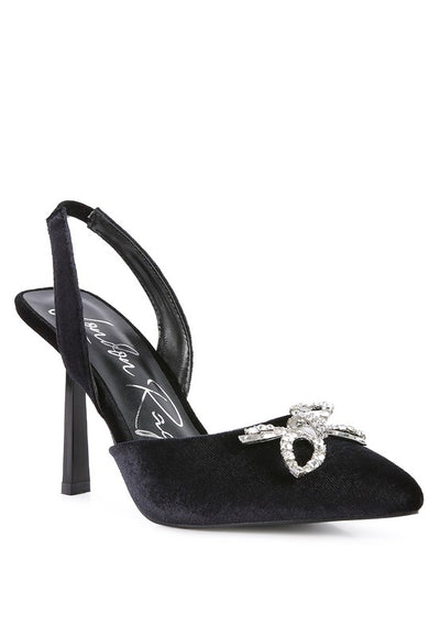 Firebird Velvet Diamante Heeled Slingback Mules - Laced Array