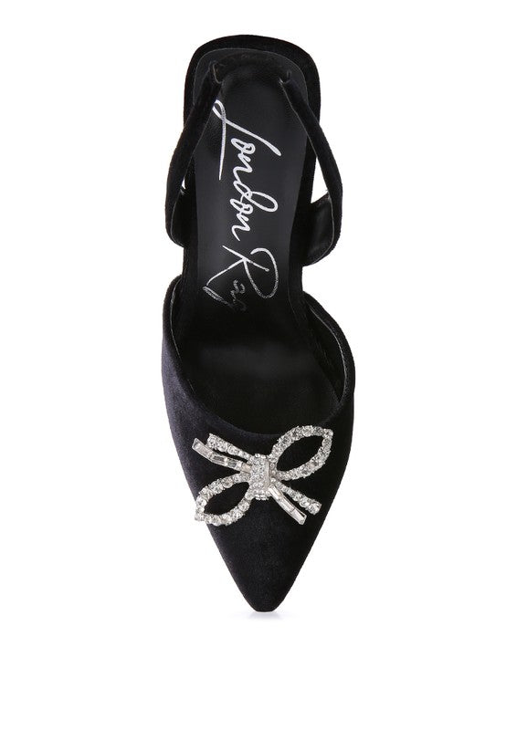 Firebird Velvet Diamante Heeled Slingback Mules - Laced Array