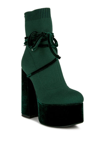 After Pay High Heeled Velvet Knitted Boot - Laced Array