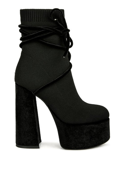 After Pay High Heeled Velvet Knitted Boot - Laced Array