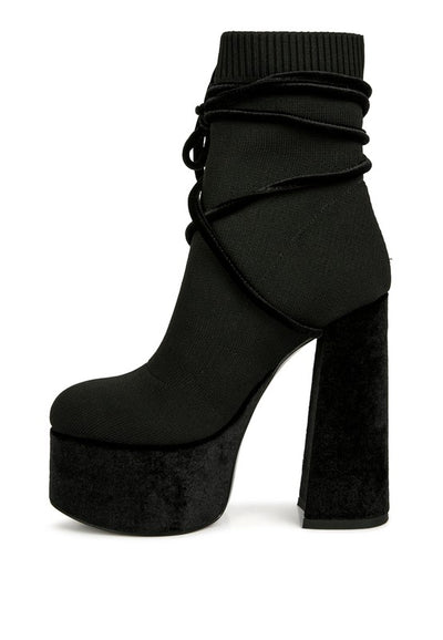 After Pay High Heeled Velvet Knitted Boot - Laced Array