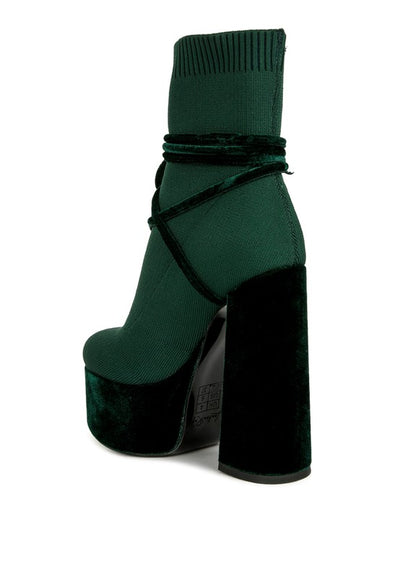 After Pay High Heeled Velvet Knitted Boot - Laced Array