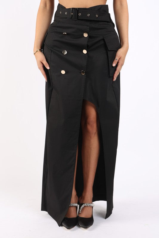 Asymmetric Pockets Detailed Maxi Skirt - Laced Array