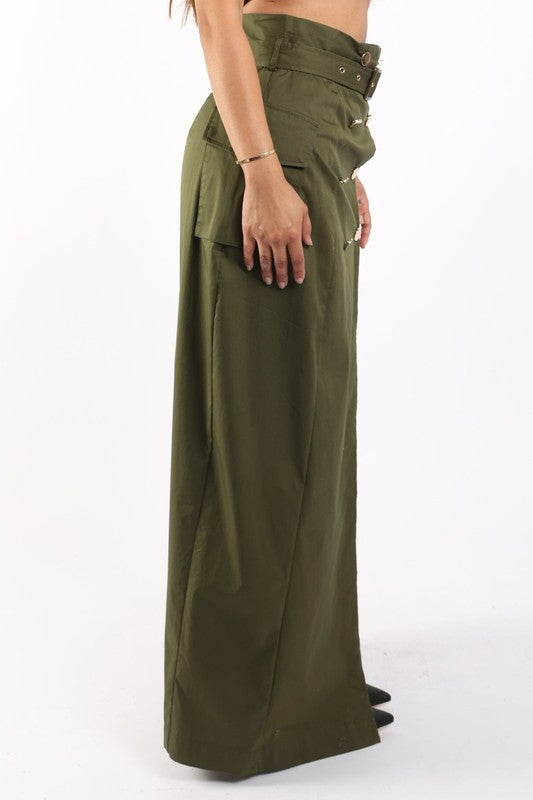 Asymmetric Pockets Detailed Maxi Skirt - Laced Array