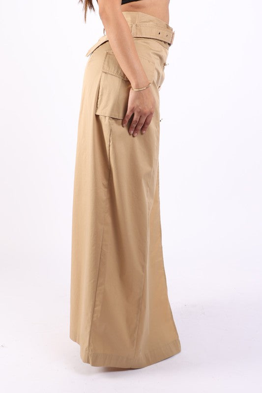 Asymmetric Pockets Detailed Maxi Skirt - Laced Array