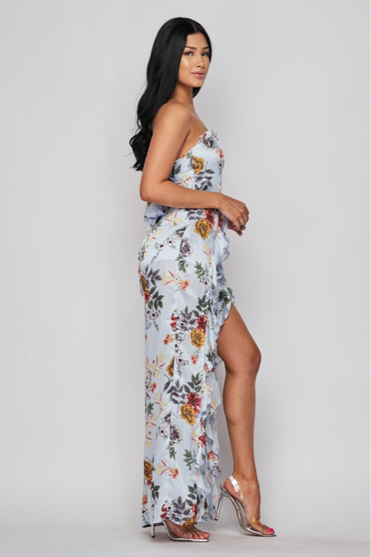 Delicate Floral Strapless Dress - Laced Array