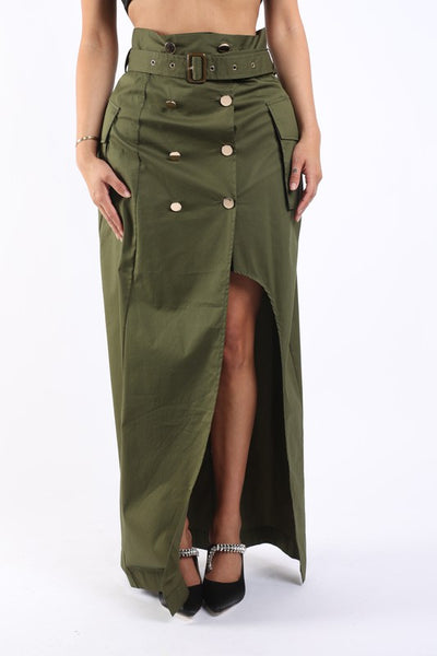 Asymmetric Pockets Detailed Maxi Skirt - Laced Array