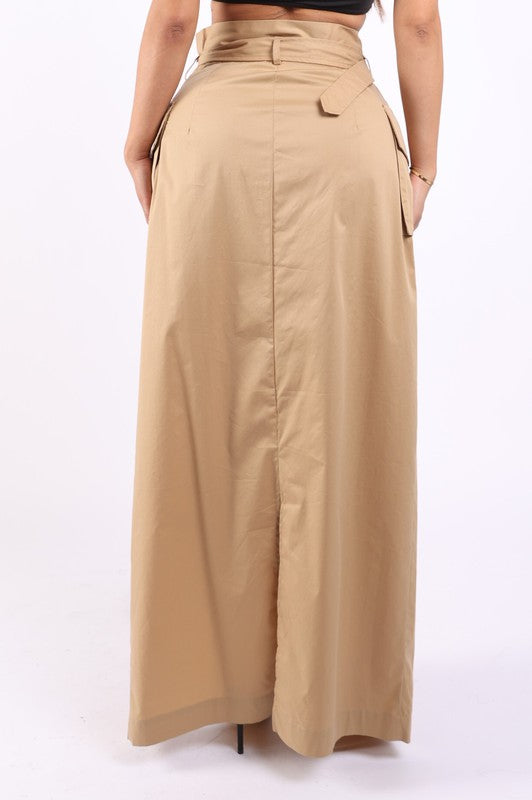 Asymmetric Pockets Detailed Maxi Skirt - Laced Array